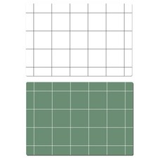 Summerst 矽膠餐墊 簡約格紋 2入, 白色, 卡其綠, 425 x 295 mm