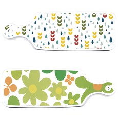 Roem Design 上菜砧板 2入 floral 連翹花板套組, floral 連翹花板, 雨水與新芽圖案板, 1套