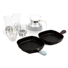 Canan Santo 與 Saint Lou 果汁玻璃套組閃耀點線, 1套, 直火烤箱方形手柄鍋架 2p + 肯尼亞馬克杯 320ml x 2p + 長 D-Link 480ml x 2p + 玻璃鍋