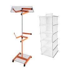 오하임 시스템 행거 2단 프리미엄 + 5단 부직포 수납함 화이트, 오렌지