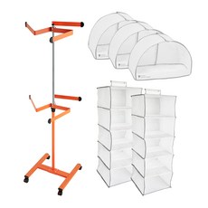 오하임 시스템 행거 2단 + 옷커버 화이트 3p + 5단 부직포 수납함 화이트 2p, 오렌지