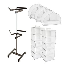 오하임 시스템 행거 2단 + 옷커버 화이트 3p + 5단 부직포 수납함 화이트 2p, 브라운