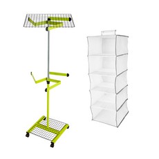 오하임 시스템 행거 2단 프리미엄 + 5단 부직포 수납함 화이트, 그린