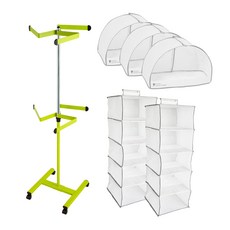 오하임 시스템 행거 2단 + 옷커버 화이트 3p + 5단 부직포 수납함 화이트 2p, 그린