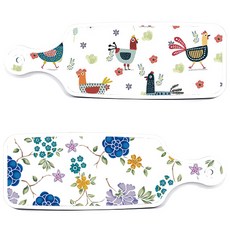 로엠디자인 서빙 도마 보드 2p 로맨틱 블루 floral 화이트 세트, 로맨틱 블루 floral 화이트, 닭 패턴, 1세트
