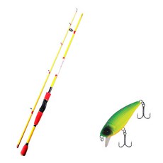APIS Bass Game XT 路亞釣竿 黃色 + DAMIKI Myu 45 SP 硬餌路亞 206D MAT TIGER, 1套
