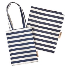 SONREVE 孩童款防水野餐墊+環保袋, 海軍藍條紋