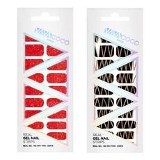 Babacoco 凝膠美甲貼 亮片飽和紅 + 混搭科技風, 飽和猩紅色, 1.時尚黑色, 1個