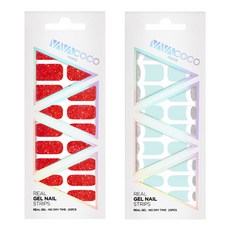 BABAKOKO 凝膠美甲貼 亮片全貼 + 混搭月牙亮片, 猩紅色, 天空藍, 1個