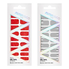 Babacoco凝膠美甲條貼片 閃亮全紅+混搭鏡面, Full Scarlet Red +Gray, 1組