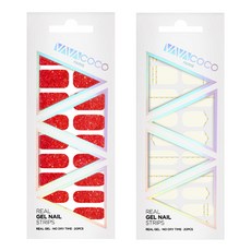Babacoco 凝膠美甲貼片 亮片滿版 + 混搭鑽石鏈, 猩紅色, 香草, 1個