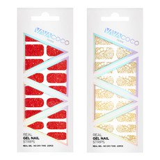 Babacoco凝膠美甲條貼片亮片全紅+透明民族風, Scarlet Red+Gold, 1組