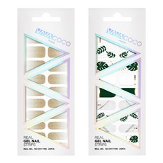 babacoco 凝膠美甲貼 亮片漸層 + 混搭植物, 淺棕色, 綠色, 1套