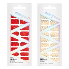 Babacoco 凝膠美甲貼片 亮片滿版 + 透視鑽石網格, 猩紅色, 金色, 1個