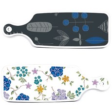 Roem Design 上菜砧板 2件組 浪漫藍花卉白色套組, 浪漫藍花卉白色, 深色木紋線條, 1套