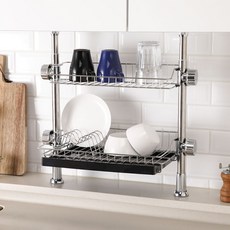 ENEX 支柱式 2層碗盤瀝水架 450, 黑色, 1個