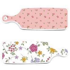 로엠디자인 서빙 도마 보드 2p 로맨틱레드 floral 화이트 세트, 로맨틱레드floral화이트, 핑크플라워체크, 1세트