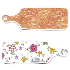로엠디자인 서빙 도마 보드 2p 로맨틱레드 floral 화이트 세트, 로맨틱레드floral화이트, 적황색라인아트, 1세트