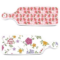 로엠디자인 서빙 도마 보드 2p 로맨틱레드 floral 화이트 세트, 로맨틱레드floral화이트, 핑크복숭아, 1세트