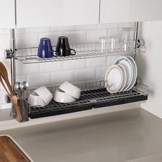 ENEX 立柱式 2層 碗盤瀝水架 650, 鍍鉻光澤 + 黑色