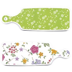 로엠디자인 서빙 도마 보드 2p 로맨틱레드 floral 화이트 세트, 로맨틱레드floral화이트, 라인플라워 그린, 1세트