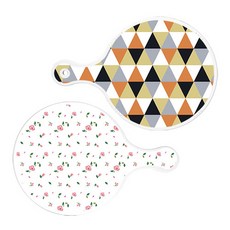 Loem Design 上菜圓形砧板 2入 橘色雪佛龍圖案套組, 橘色雪佛龍圖案, 紫紅色玫瑰白色, 1套