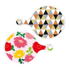 Roem Design 上菜用圓形砧板 2入 橘色V形圖案組合, 橘色V形圖案, 菊花粉紅色, 1套