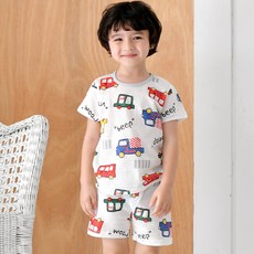 Maykids 男童彩色汽車印花五分袖居家服