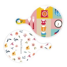 로엠디자인 서빙 원형 도마 보드 2p 주방패턴 세트, 주방패턴, 파스텔플라워패턴, 1세트