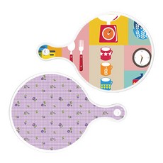로엠디자인 서빙 원형 도마 보드 2p 주방패턴 세트, 주방패턴, 보라플라워체크, 1세트