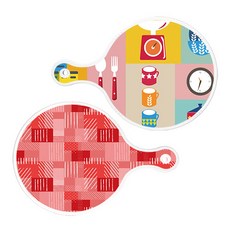 로엠디자인 서빙 원형 도마 보드 2p 주방패턴 세트, 주방패턴, 장단색체크, 1세트
