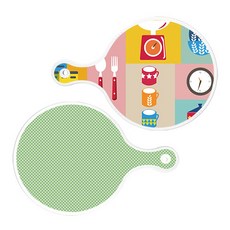 로엠디자인 서빙 원형 도마 보드 2p 주방패턴 세트, 주방패턴, 초록색체크, 1세트