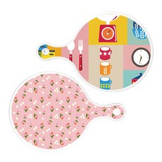 로엠디자인 서빙 원형 도마 보드 2p 주방패턴 세트, 주방패턴, 주홍색체리, 1세트