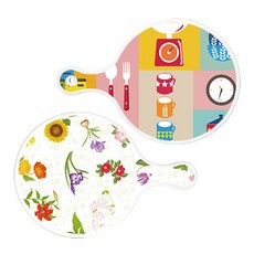로엠디자인 서빙 원형 도마 보드 2p 주방패턴 세트, 주방패턴, 플라워동백, 1세트