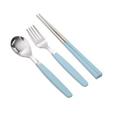 RAONNURI 兒童用Pick Me彩色基本餐具組, 藍色, 湯匙(1p) + 筷子(1p) + 叉子(1p), 1套