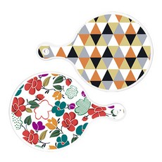 Roem Design 上菜砧板 2入 橘色雪佛龍圖案圓形板套組, 橘色雪佛龍圖案圓形板, floral 木蘭花混合圓形板, 1套