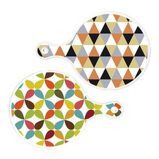 Roem Design 上菜砧板 2件組 橘色雪佛龍圖案圓形板套裝, 橘色雪佛龍圖案圓形板, 花卉圖案圓形板, 1套