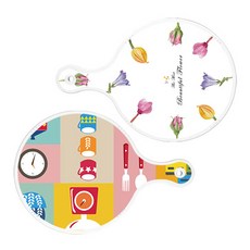 Roem Design 上菜用圓形砧板 2入 浪漫花朵圖案套組, 浪漫花朵圖案, 廚房圖案, 1套