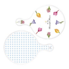 Roem Design 上菜用圓形砧板 2件組 浪漫花卉圖案套組, 浪漫花卉圖案, 圓形圖案粉藍色, 1套