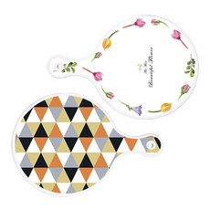 Roem Design 圓形上菜砧板 2入 浪漫圖案花線系列, 浪漫圖案花線, 橘色V形圖案, 1套