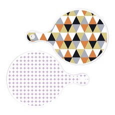 Roem Design 上菜砧板 2件組 橘色V形花紋圓形砧板組, 橘色V形花紋圓形砧板, 圓形圖案粉彩紫圓形砧板, 1套