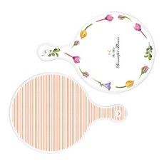 Roem Design 上菜用圓形砧板 2件組 浪漫花紋線條系列, 浪漫花紋線條, 朱紅線條, 1套