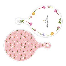 Roem Design 上菜用圓形砧板 2件組 浪漫花紋線條系列, 浪漫花紋線條, 朱紅色櫻桃, 1套