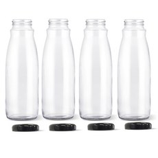 mir 寬口果汁瓶+黑色瓶蓋, 1L, 4組