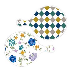 Loem Design 上菜砧板 圓形板 2入 復古鑽石圖案組合, 復古鑽石圖案, 浪漫藍色floral白色, 1套