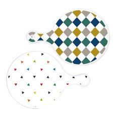 ROEM DESIGN 圓形上菜砧板 2件組 復古鑽石圖案套組, 復古鑽石圖案, 三角點, 1套