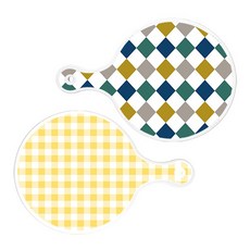 Roem Design 圓形上菜砧板 2入 復古鑽石圖案組, 復古鑽石圖案, 格紋粉彩黃, 1套