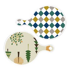 Roem Design 圓形上菜砧板 2入 復古鑽石圖案套組, 復古鑽石圖案, 森林圖案1, 1套