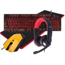 DDZONE ATENA 게이밍 LED 플런저 키보드 + USB 마우스 + GOON 게이밍 장패드 + 사운드 헤드셋, 키보드(K550), 마우스(DM-610), 장패드(GOON Gaming Pad), 헤드셋(DH-900), 마우스(옐로우), 헤드셋(블랙)