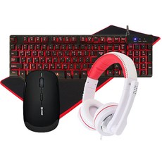 DDZONE ATENA 게이밍 LED 플런저 키보드 + 슬림 마우스 + GOON 게이밍 장패드 + 사운드 헤드셋, 키보드(K550), 마우스(AK-702), 장패드(GOON Gaming Pad), 헤드셋(DH-900), 마우스(블랙), 헤드셋(화이트)